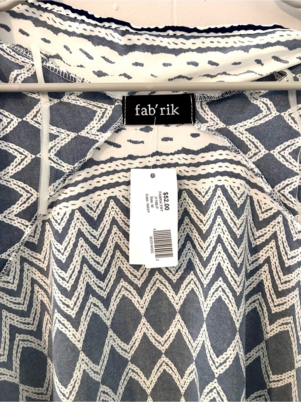 fab'rik Blue and White Geometric Open-Front Kimono - Picture 4 of 10